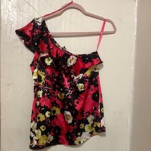 Floral One-Shoulder Top - Red, Black, Yellow